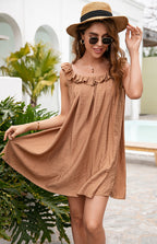 Women's Summer Loose Solid Color Fungus Edge Super Fairy Forest Dress