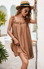 Women's Summer Loose Solid Color Fungus Edge Super Fairy Forest Dress